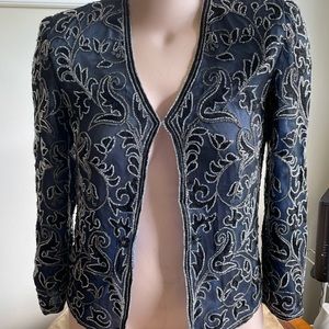Adrianna Papell Beaded Suit Fancy Top Blue beauty~Size M